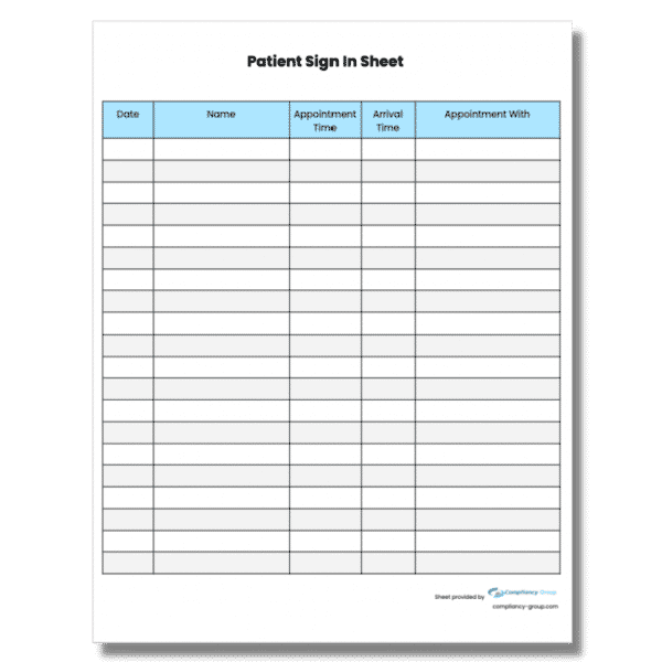 HIPAA Compliant Patient Sign In Sheet Download