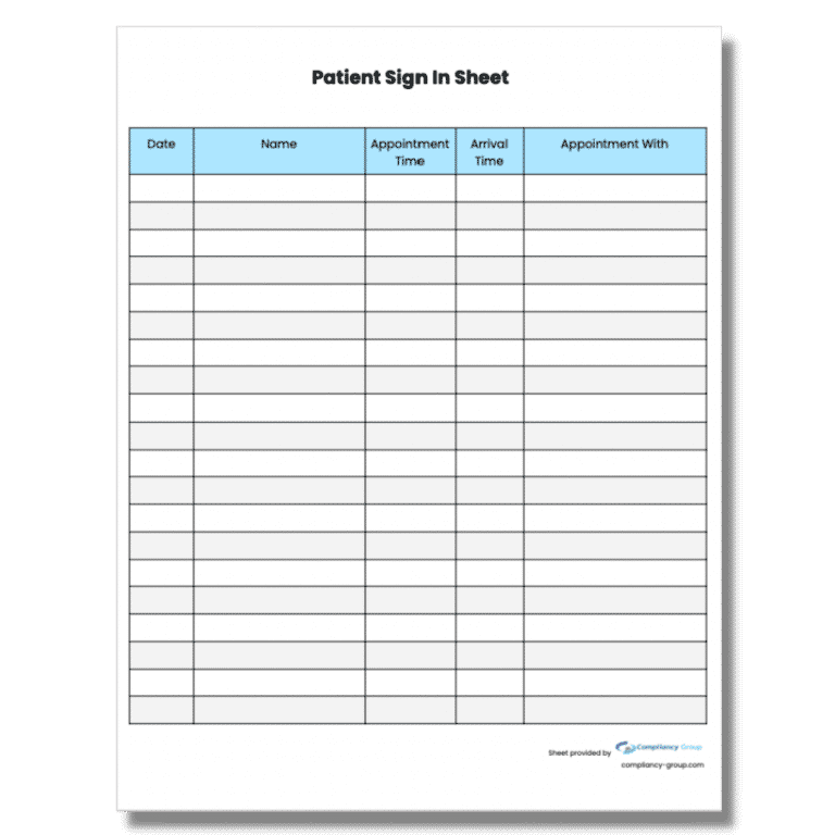 HIPAA Compliant Patient Sign In Sheet Download