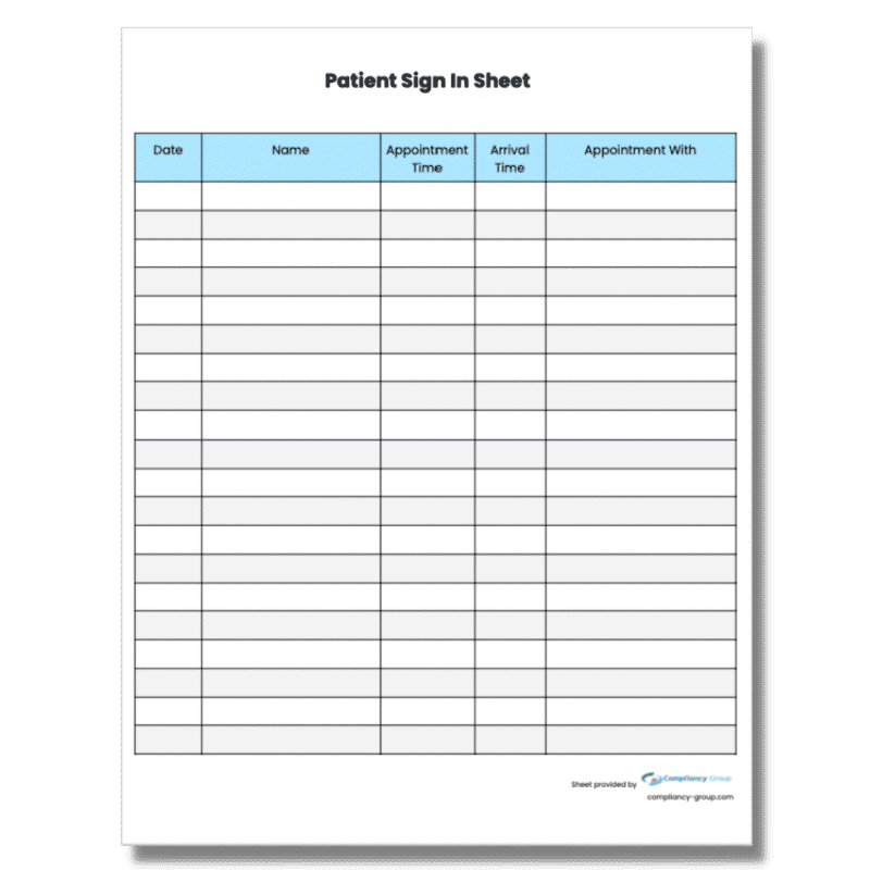 Patient Sign In Sheet Download Compliancy Group
