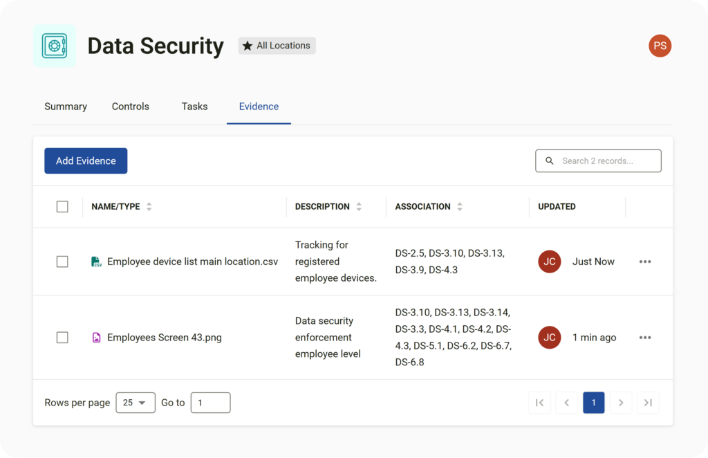 evidence collection module for SOC-2 data security compliance