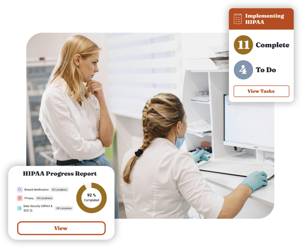 hipaa compliance platform in use with floating ui elements