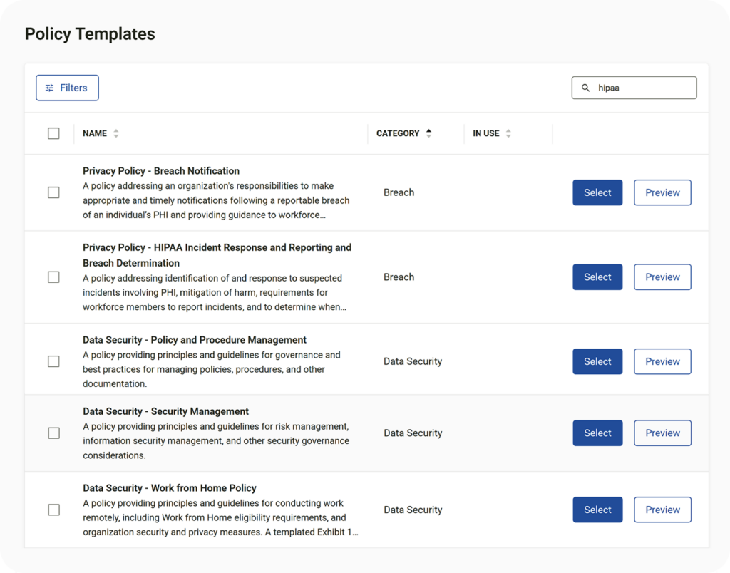 hipaa compliance policy library